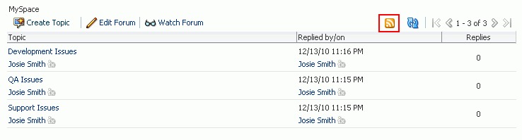 RSS icon on a Discussions page