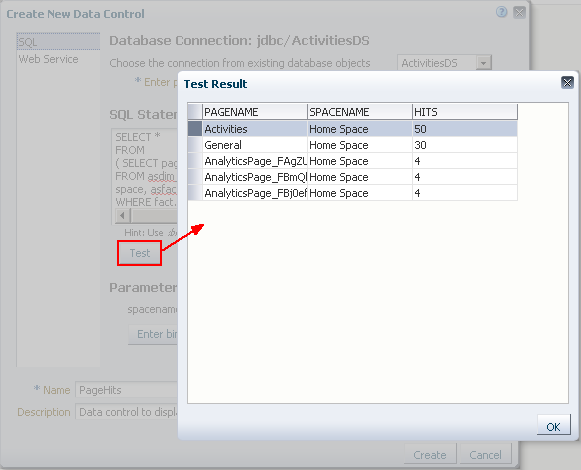 SQL data control query test result