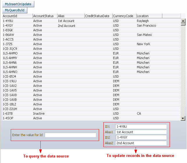 Table with query and update options