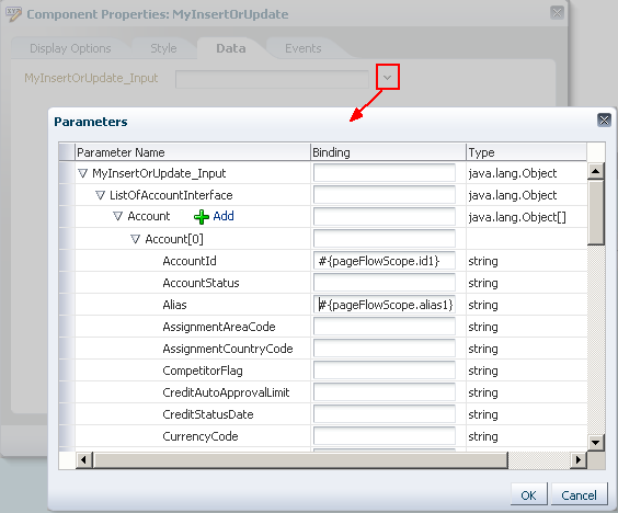 Array Parameter Definition in the Parameter Dialog