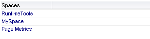 Table displaying one column with list of Spaces