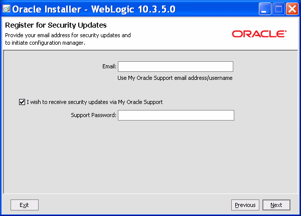 Register for Security Updates screen