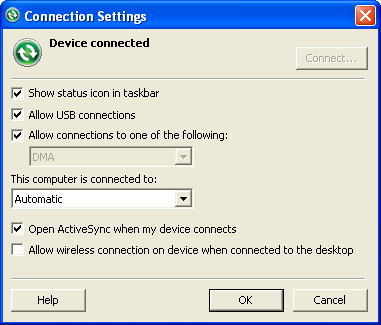 DMA selected in Connection Settings dialog.