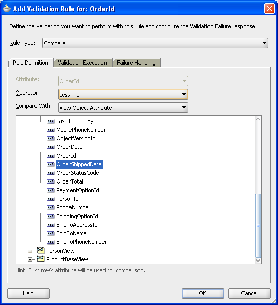 The Add Validation Rule dialog