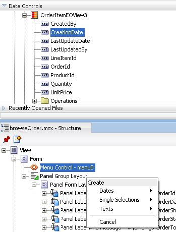 Attribute context menu