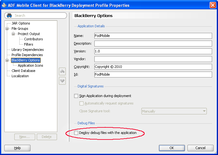Select Deploy debug files with application.