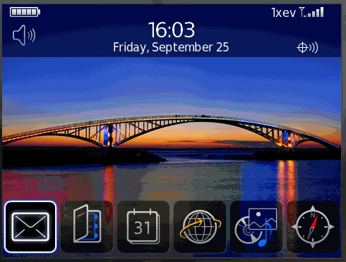 The RIM device emulator's main screen