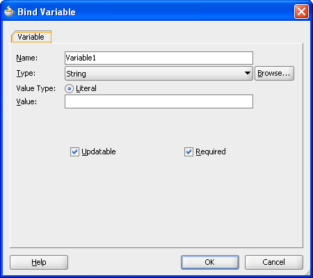 Bind Variable dialog.