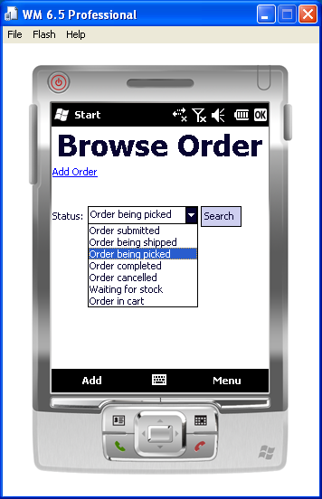 The Browse Order page.