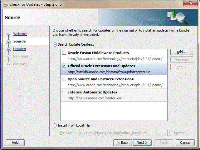 Select Official Oracle Extensions and Updates.