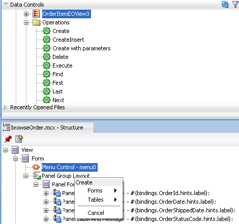 Tables and Forms context menu