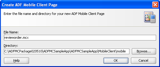 Create ADF Mobile Page dialog