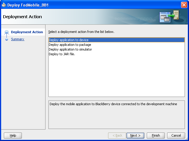 Deployment Action page.