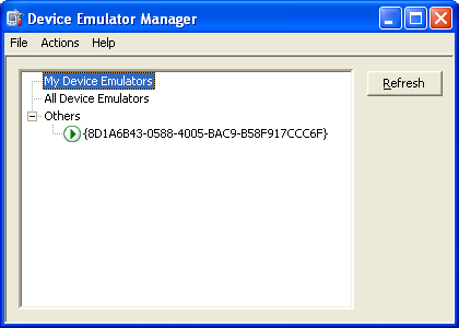 Windows Mobile emulator selected.