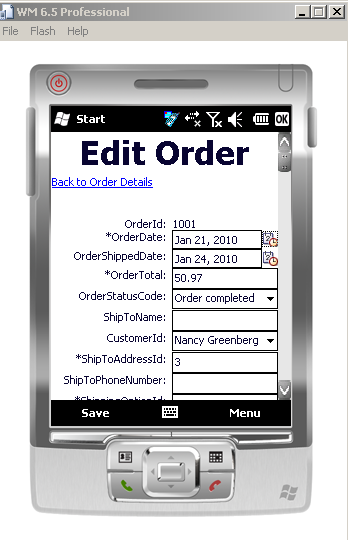Editing order details.