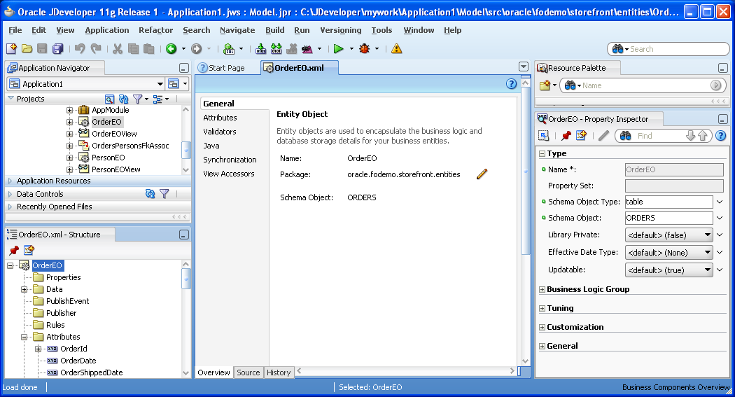 The General page of the overview editor for entity object.
