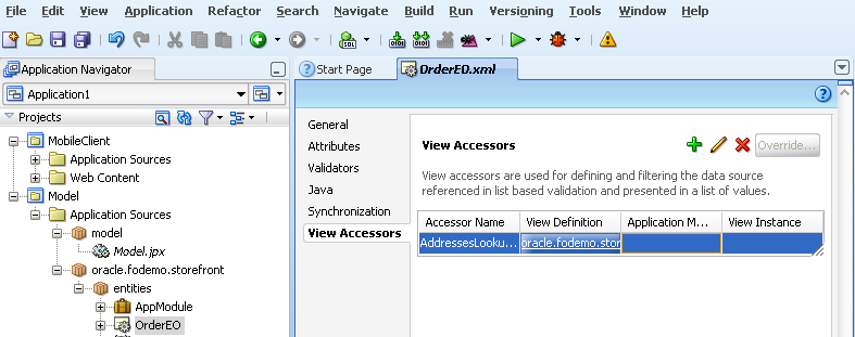 Overview Editor for View Accessors page.