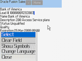 Full menu on BlackBerry device