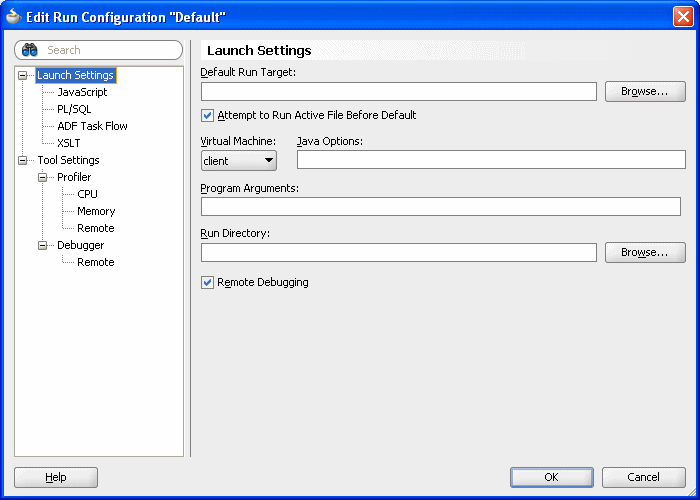 Launch Settings Dialog