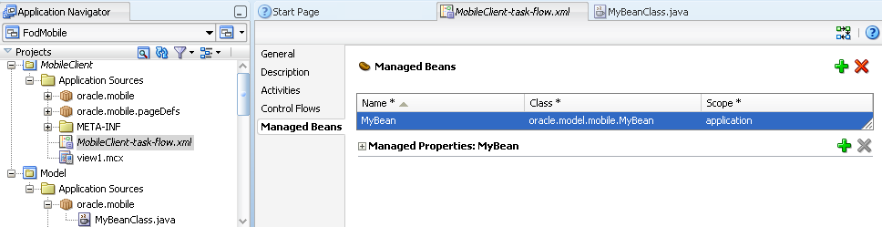 Enter name, class of managed bean.