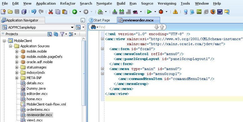 MCX page in Application Navigator