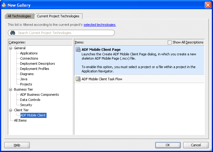 Select ADF Mobile Client Page