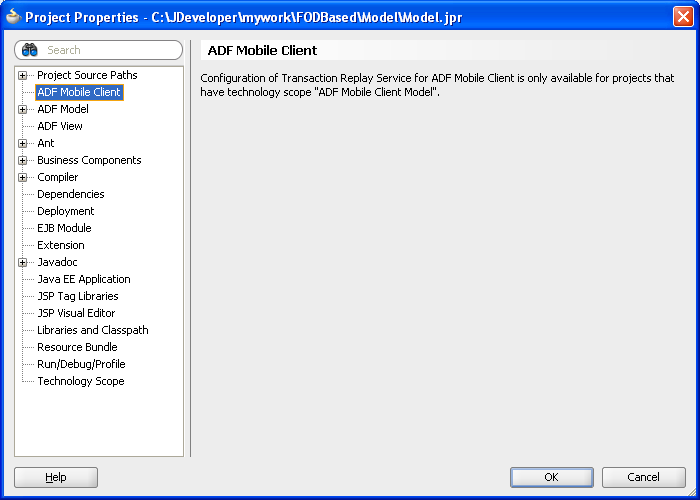 Project lacks ADF Mobile Client Model technolgy.