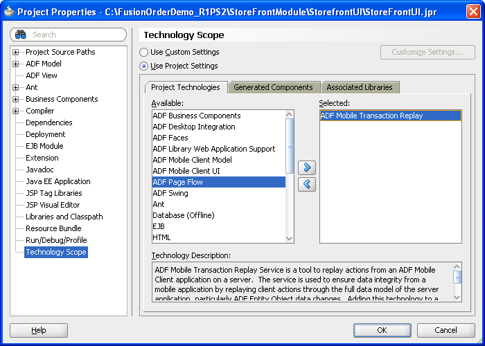 Select ADF Mobile Transaction Replay scope.