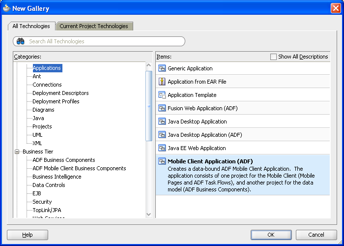 Select Mobile Client Application (ADF)