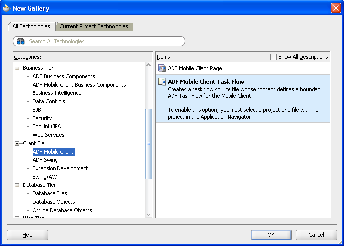 Select ADF Mobile Client Task Flow
