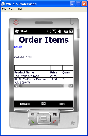 Order details shows list of customer orders.