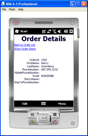 Order details shows customer data.