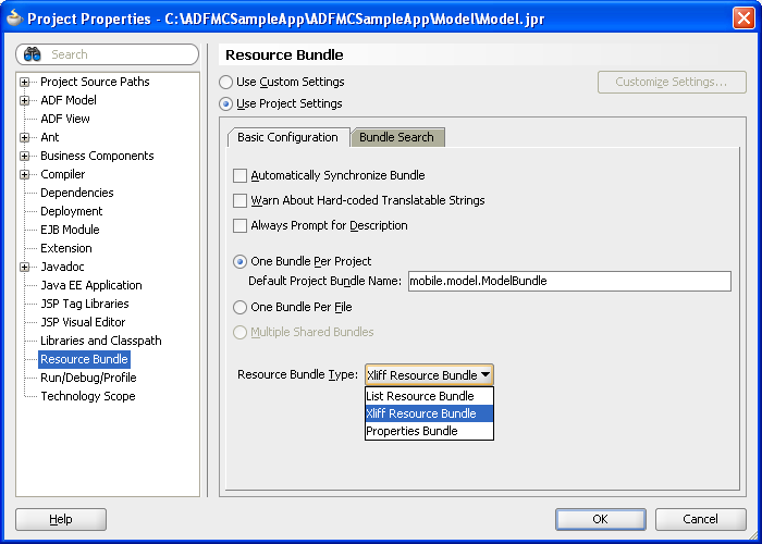 Selecting XLFF as resource bundle.