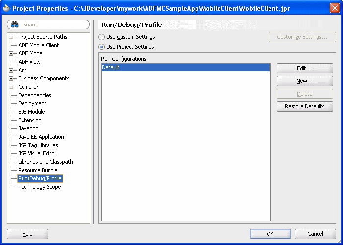 Run Configurations Settings