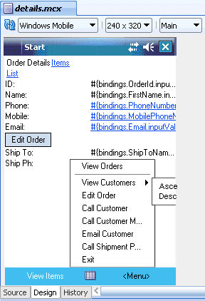 subMenu in design view.