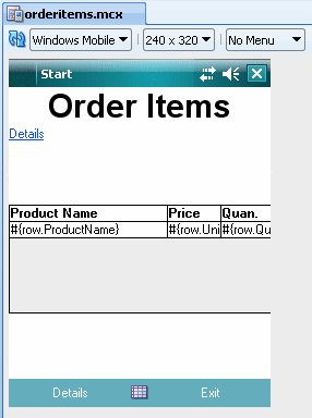Displays table component