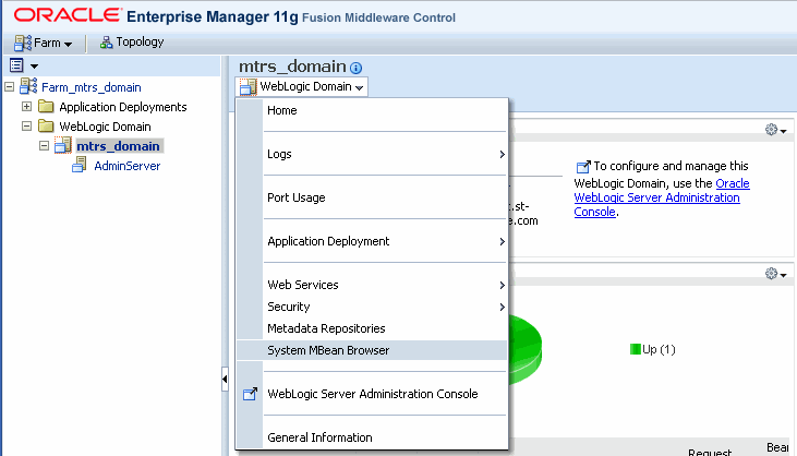 Enterprise Manager WebLogic Domain dropdown list