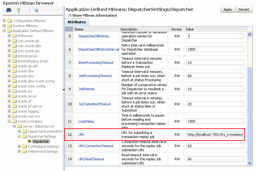 Dispatcher Attributes page