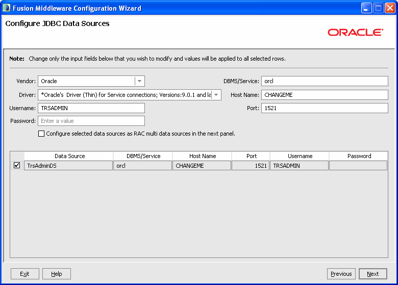 Configure JDBC Sources page