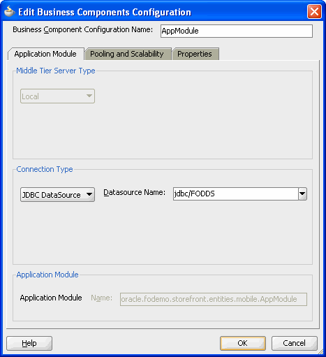 Edit Business Components Configuration dialog
