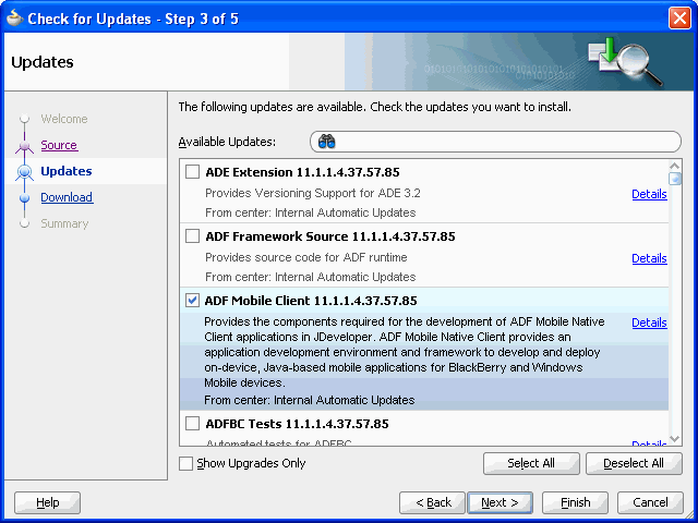 JDeveloper Check for Updates wizard