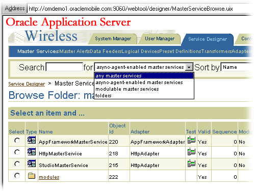 Oracle Enterprise Manager screen for Wireless