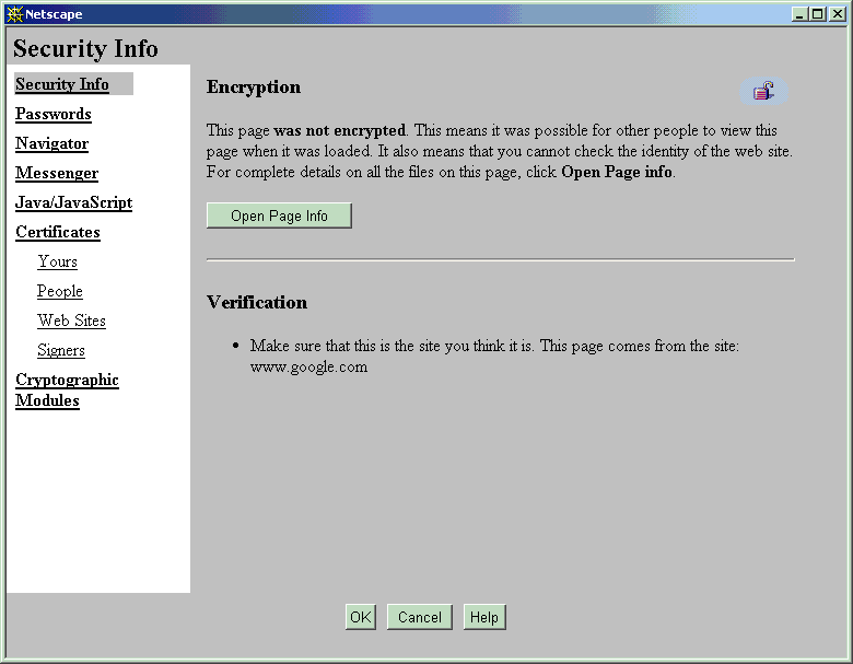 Text description of netscapesecinfoscreen.gif follows.