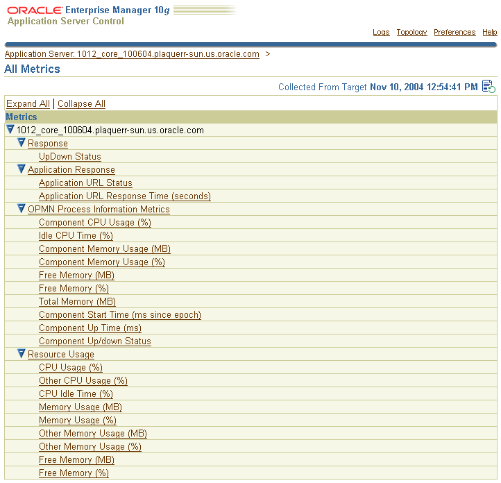 Application Server All Metrics Page