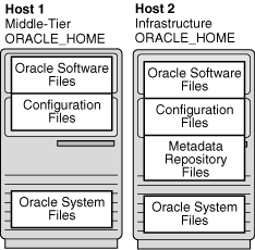 An Oracle Mid-tier host and an Oracle Infrastructure host.