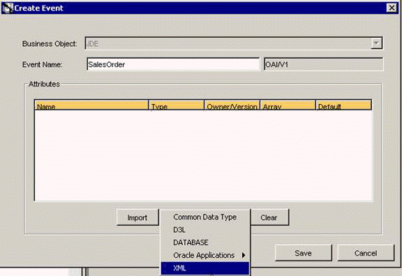Create Event dialog box