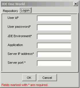 JD Edwards Logon tab