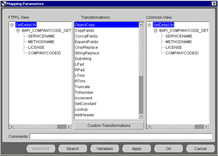 Mapping Parameters window