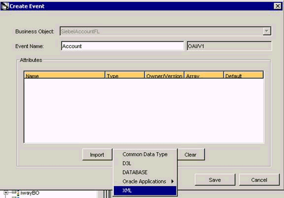 Create Event dialog box