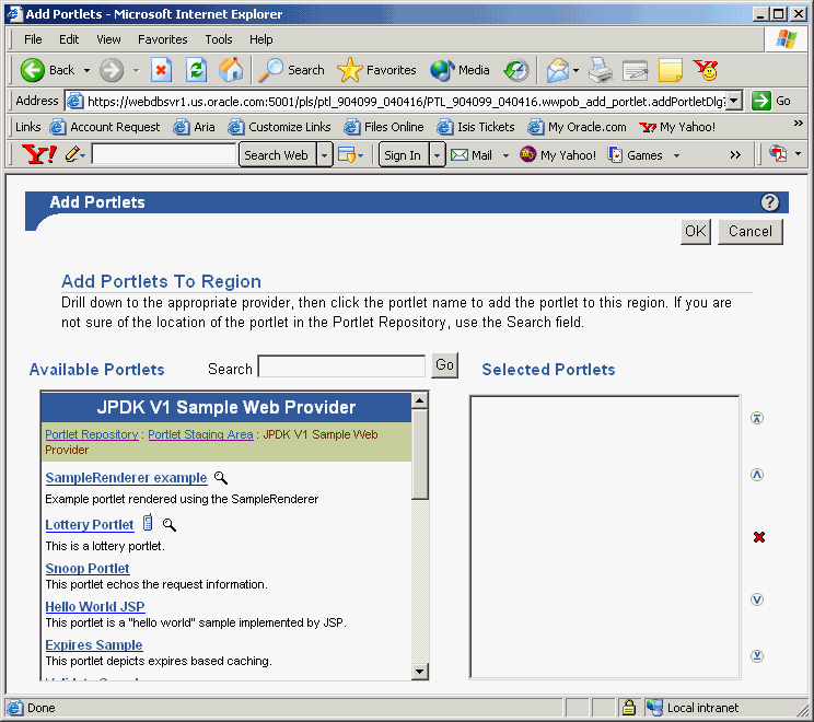Shows Add Portlet page.